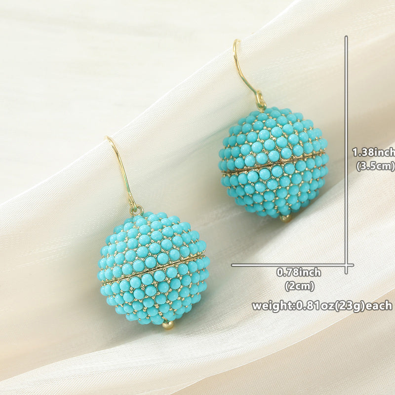 YOYO Feminine Spherical Synthesis Turquoise Pure Copper Base Lead-free Lady’s Earrings for Office Chic and Night-out